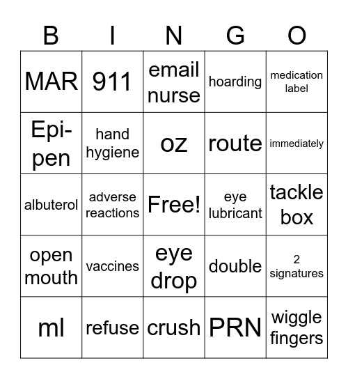 Medication Administration Bingo Card