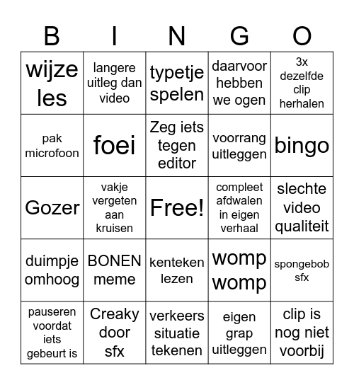 Gamemeneer dashcam META bingo Card