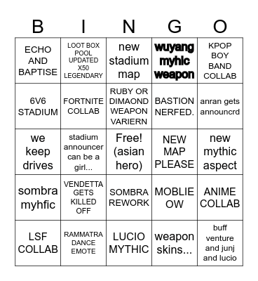 spotlight Bingo Card