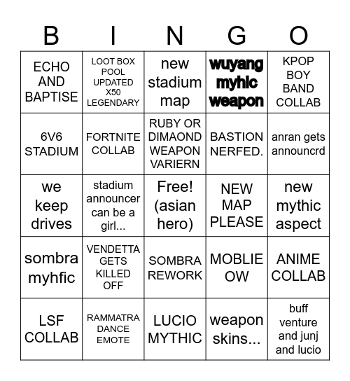 spotlight Bingo Card