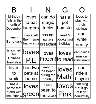 P2 THOUGHTFUL finds a friend who... Bingo Card