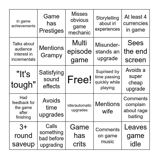 Haelian plays incrementals Bingo Card