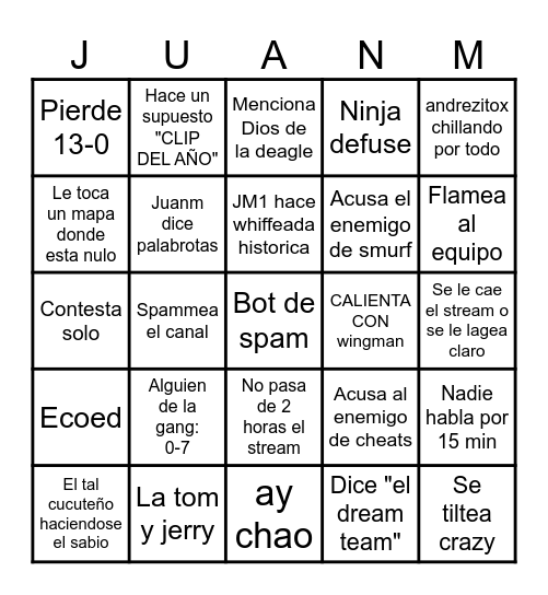 JuanM average stream Bingo Card