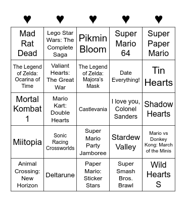 Kurisu Round 2 (Hearts in Videogames) Bingo Card