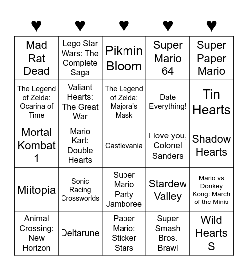 Skull Round 1 (Hearts in Videogames) Bingo Card