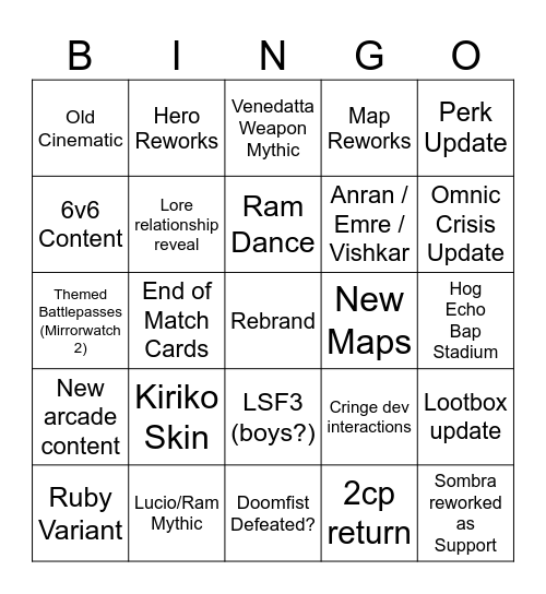 Overwatch Spotlight 2026 Bingo Card