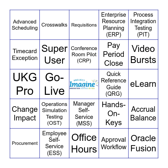 Project Imagine Bingo Card