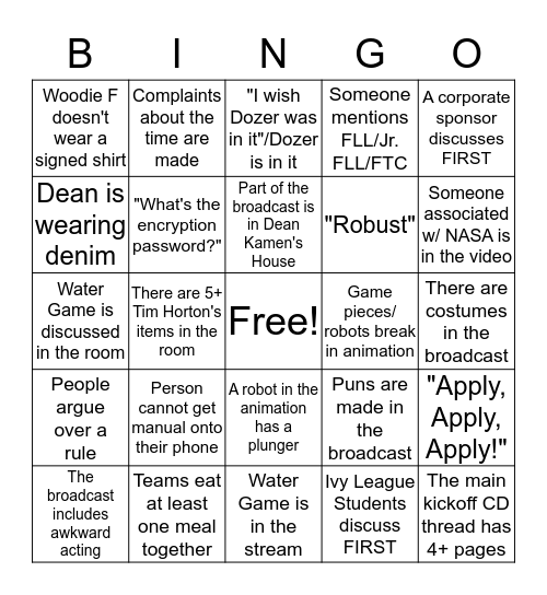 FRC Kickoff Bingo! Bingo Card
