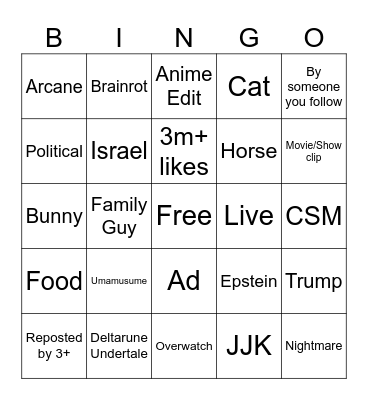 TikTok Bingo 2025 Edition Bingo Card
