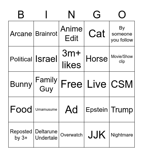 TikTok Bingo 2025 Edition Bingo Card