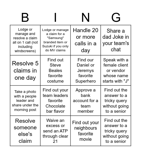 Untitled Bingo Card