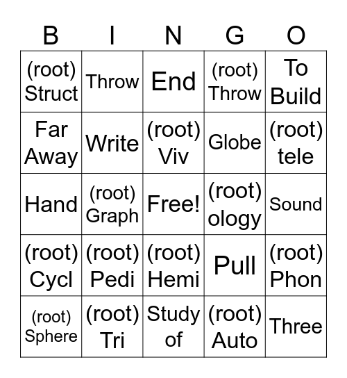 Root Words Bingo Card