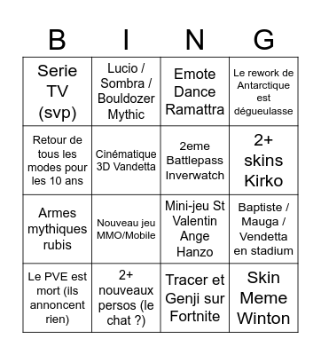 Overwatch Spotlight French Bingo Card