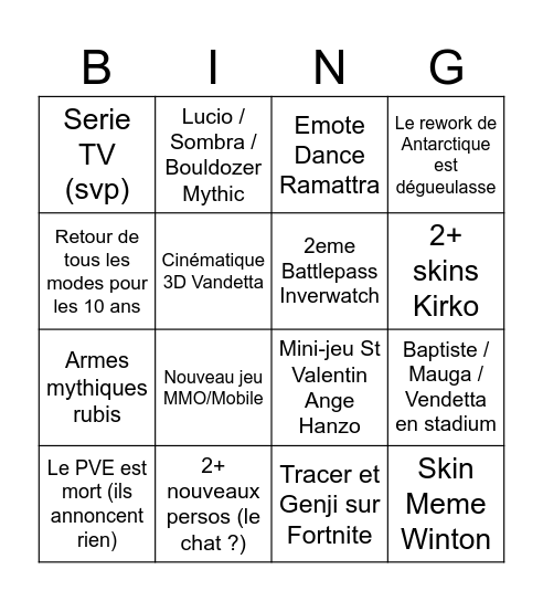 Overwatch Spotlight French Bingo Card