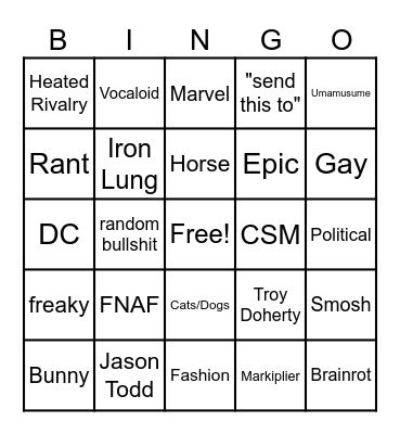 Instagram reel bingo Card