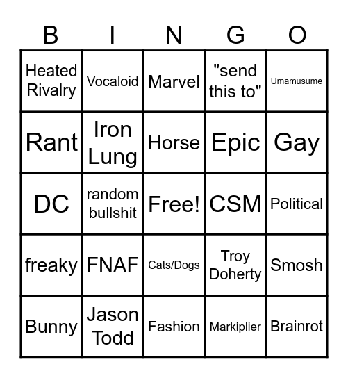 Instagram reel bingo Card