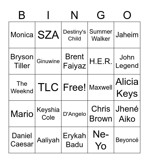 RnB Bingo Card