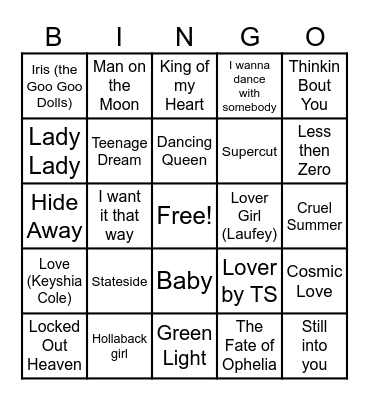 Link Crew Music Bingo Card