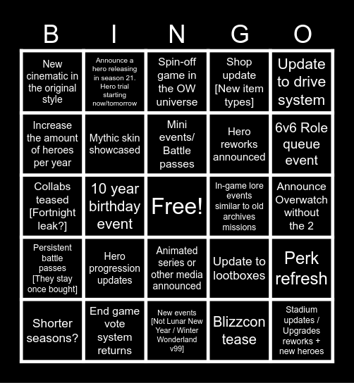OW Spotlight Bingo Card