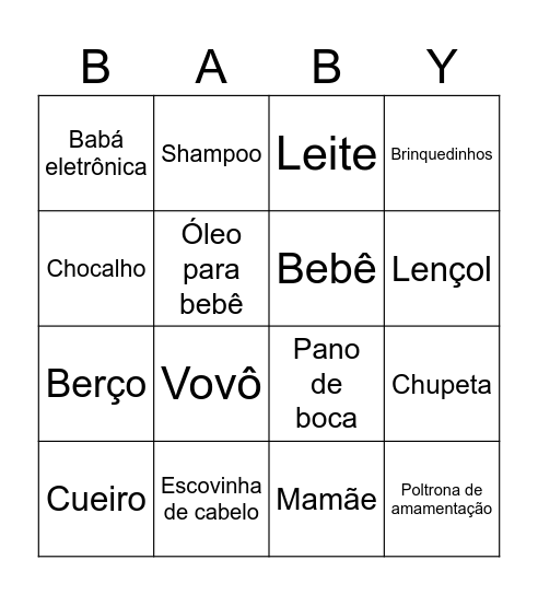 BINGO DO BEBÊ Bingo Card