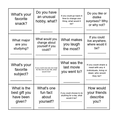 SCIE10005  Ice Breaker Bingo Card