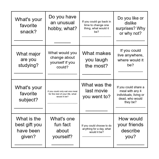 SCIE10005  Ice Breaker Bingo Card