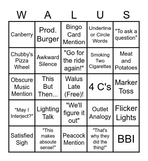 Walus Bingo! Bingo Card
