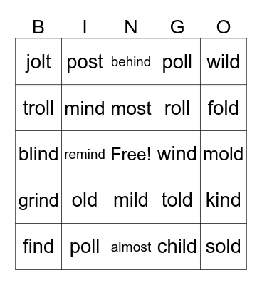 Long Vowel Exceptions BINGO Card