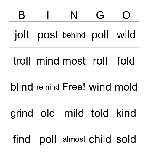 Long Vowel Exceptions BINGO Card
