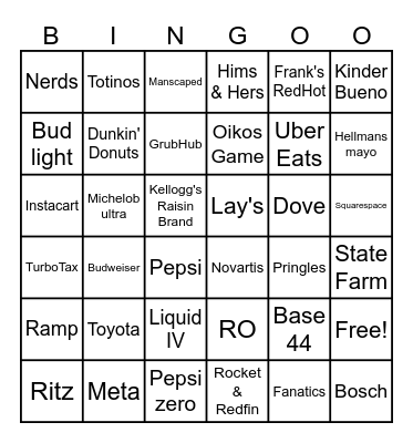 SUPERBOWL BINGO 2026 Bingo Card