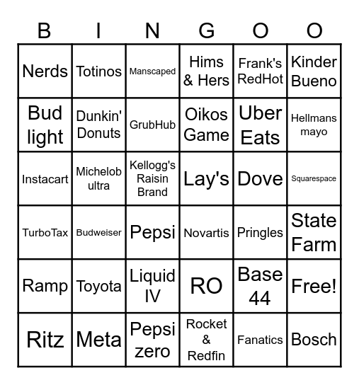 SUPERBOWL BINGO 2026 Bingo Card