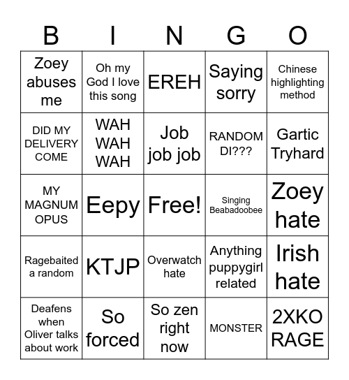 Wevie Bingo Card