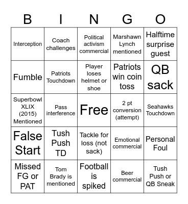 Super Bowl LX Bingo Card