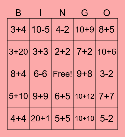 Math Bingo Card