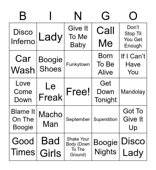 Dazzling Disco Bingo Card