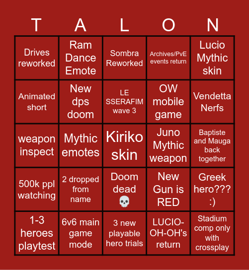 OW SPOTLIGHT BINGO Card
