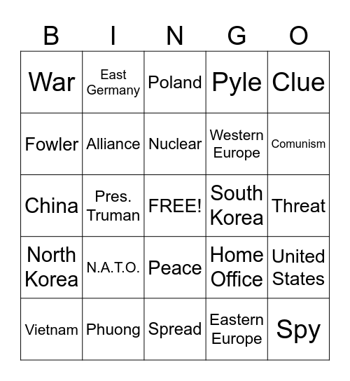 Cold War Bingo Card