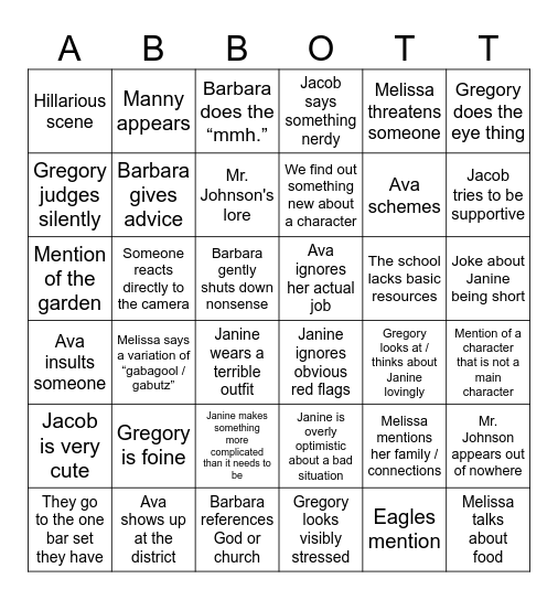 Abbott Elementary Bingo Card
