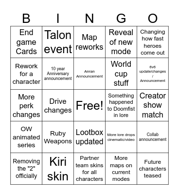 Overwatch 2 Spotlight Bingo Card