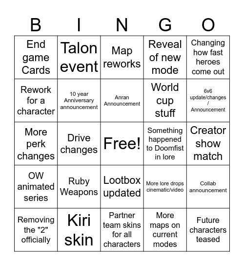 Overwatch 2 Spotlight Bingo Card