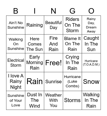 Whacked Out Weather Bingo Card