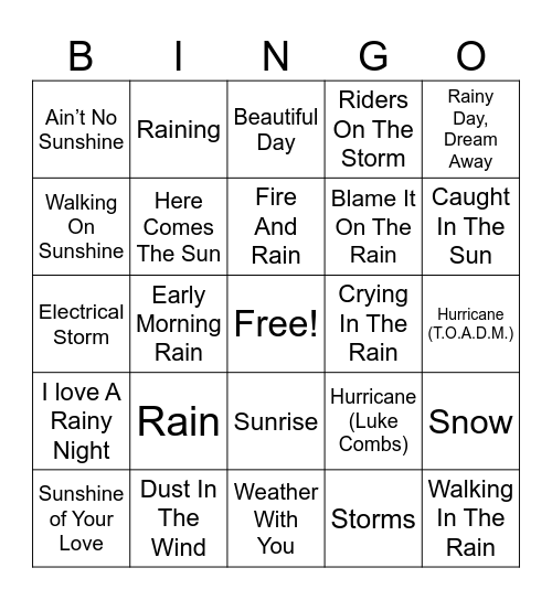 Whacked Out Weather Bingo Card