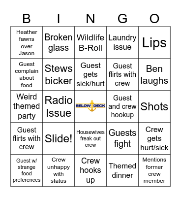 Below Deck Bingo Card