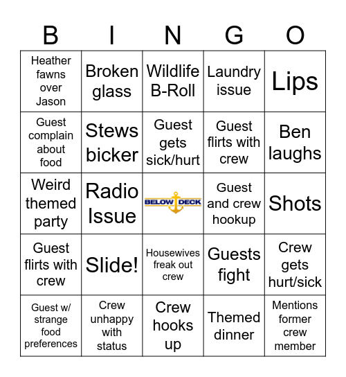 Below Deck Bingo Card
