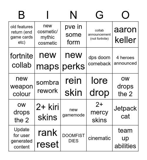 overwatch spotlight Bingo Card