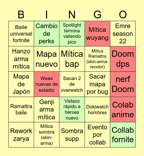 Overwatch spotlight Bingo Card