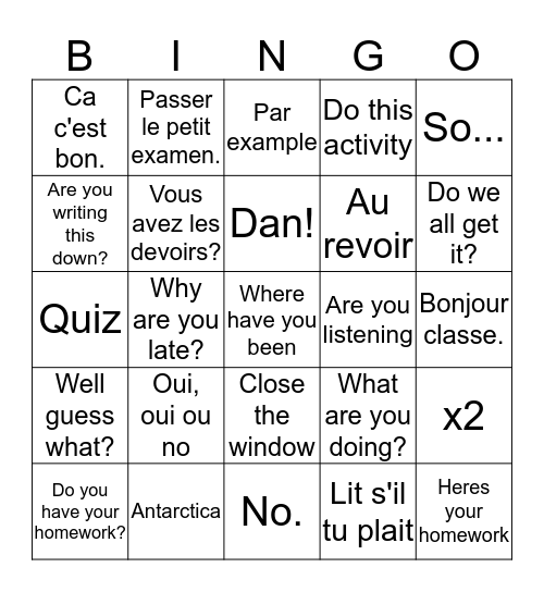 Sylvester Bingo Card