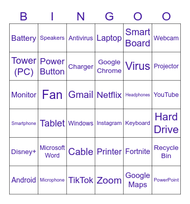 Technology Bingo Card