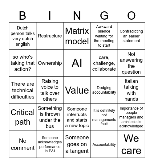 Employee bingo Card