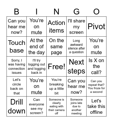 Teams Office Bingo Card